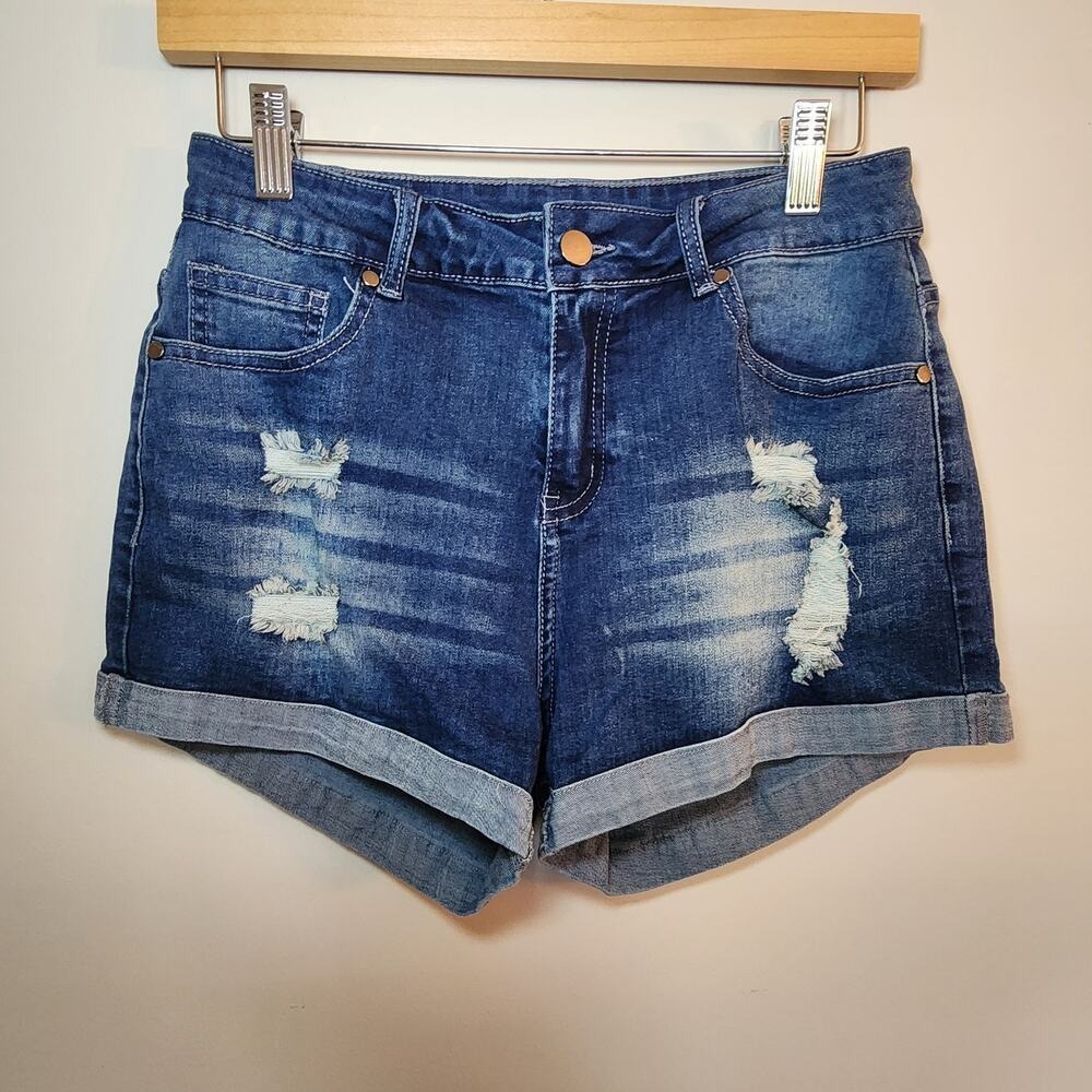 Unbranded Denim Shorts Blue Distressed‎ Cuffed Mid Rise Women Size M